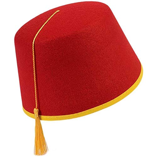 Red Fez Felt Hat Red/Gold