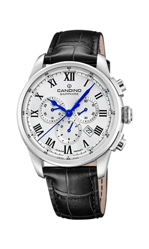 Candino Swiss Herrenuhr Analog aus Edelstahl und Leder Schwarz