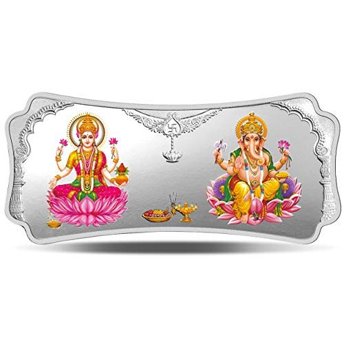MMTC-PAMP 999 Silver Purity Colorful Stylized Laxmi Ganesha 250gm Silver Bar (Best wishes Gift)