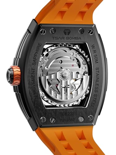 Image of TSAR BOMBA Mens Luxury Watch Automatic Watches for Men 50M Waterproof Japanese Mechanical Movement Tonneau Stainless Steel Case Sapphire Glass Big Face Cool Unique Fashion Gift Men