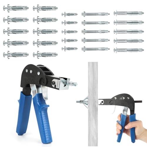 TNEDFOD Kit Cheville Molly avec Pince, 30 Molly Chevilles Métalliques à Expansion, Kit d'Ancrage Mural Robuste en Métal pour Fixation de Plaque de Plâtre d...