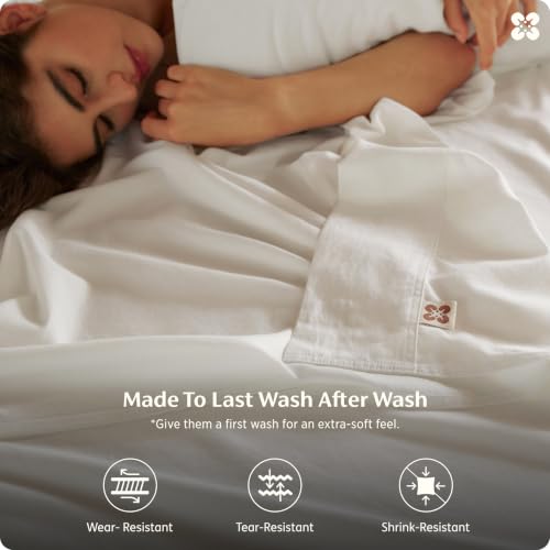 Image of Bedsure PureWoven 100% GOTS Certified Organic Cotton Sheets, Full Size 4PCS | Eco-Friendly, 16 inch Deep Pocket with Corner Straps, Luxury Hotel Soft, Breathable & Durable Sateen Bed Sheets, OEKO-Tex, White