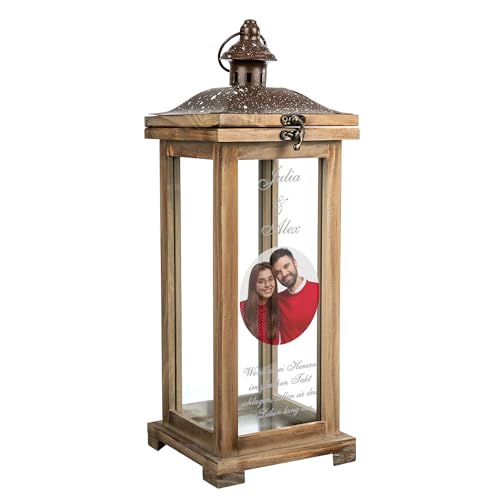 Landhaus Laterne mit Foto personalisiert | XL Holzlaterne 42 cm groß | Geschenkidee zu Muttertag Mutter Vater Oma Opa Hochzeitstag Eltern | Gartendeko, Gartenlaterne