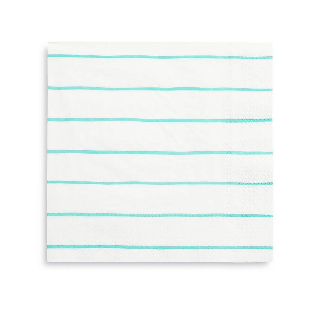 Daydream Society Frenchie Striped - Large Paper Napkins - Party Napkins with Aqua Stripes - Pack of 16 Dinner Napkins - Easy to Mix and Match - Decorative Napkins to Suit All Occasions