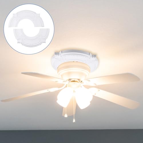 Image of INCREWAY Split Design 12 Inch Ceiling Medallion for Lights & Fans - 5 Inch Cutout, Detachable PU Segments, Easy Install, White Ceiling Plate Decor