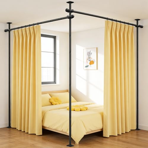 Room Divider Curtain Rod - Heavy Duty Adjustable Curtain Rod for Room Separation Privacy Room Divider for Bedroom 10-11ft(H) 58-116inch(W) Easy Install Wall Divider Curtain Rod Black