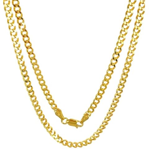 JEWELHEART 14K Yellow Real Gold Cuban Link Chain - 1.9mm Diamond Cut Cuban Curb Chain Pendant Necklace - Dainty Gold Necklace For Women with Lobster Clasp 22" Cover