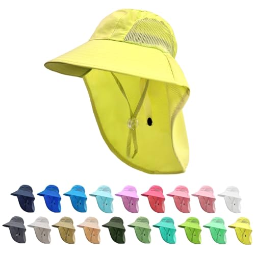 Image of Rosoz Kids Sun Hat with Neck Flap UV Protection Summer Toddler Beach Hat Unisex Ponytail Hat Wide Brim Fishing Hat