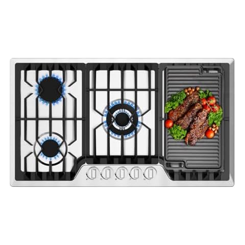 TOPWISH 36" Gas Cooktop with Griddle Cover