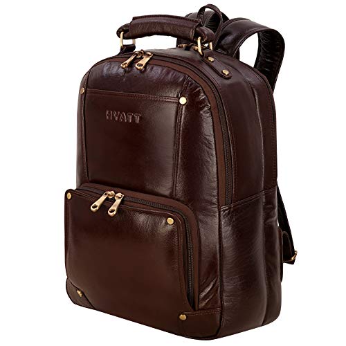 Image of RICHSIGN LEATHER ACCESSORIES Genuine Leather Laptop Backpack Bag For Men And Women, College, Office, Travel Use | 15.6 Inch Laptop Compartment