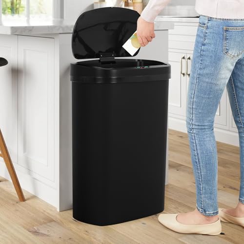 Yewuli 13 Gallon Touchless Sensor Trash Can Black