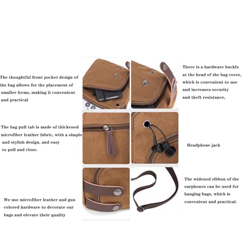 Rectangle Shoulder Bag, Canvas, Men Casual Crossbody Bag, for Work Business Office Travel, 8.1in4