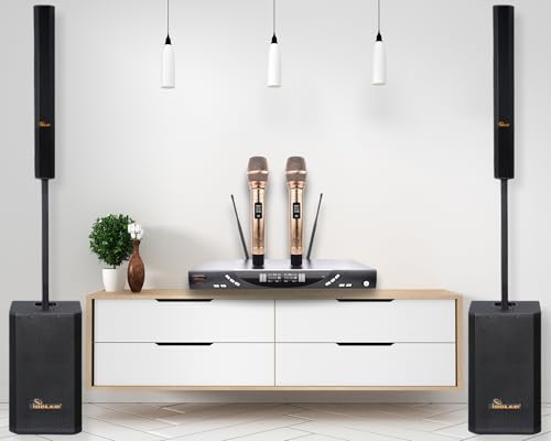 Home and Professional Use Impressive Karaoke System 8000W IPS-T4 Tower Array Speakers Paired with High-Performance UHF-X3 Wireless Microphones