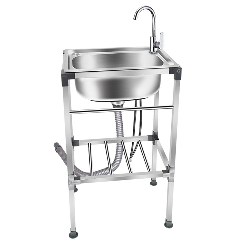 TAXXII Outdoor Sink Set,Freestanding Stainless Steel Utility Sink, Commercial Kitchen with Faucet, Single Bowl for Laundry Room Bathroom Farmhouse Garage(53x38cm(21x15inch))