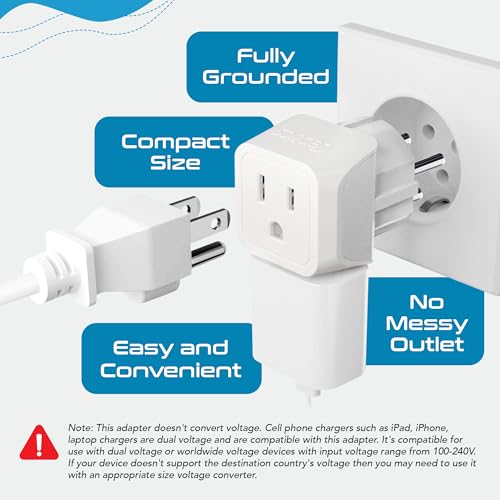 Image of Israel, Palestine Travel Adapter Plug by Ceptics with Dual USA Input - Type H (3 Pack) - Ultra Compact- Safe Grounded Perfect for Cell Phones, Laptops, Camera Chargers and More (CT-14)