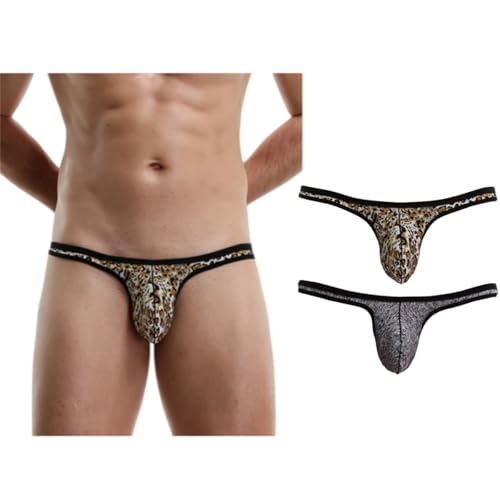 mulanfeng Men's Fashionable Print Thong Underwear Sexy G-String Underpants Breathable Ice Silk Low Rise Bikini Briefs (US, Alpha, Medium, Regular, Regular, Leopard Print and Zebra Stripes)