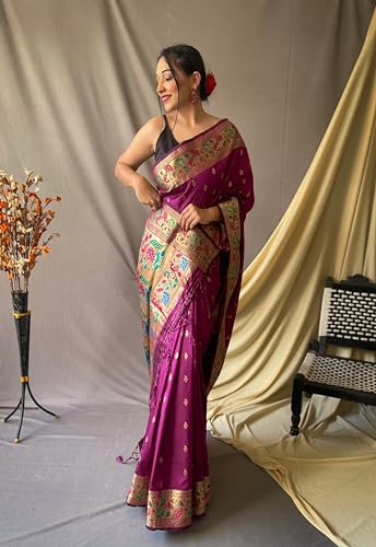 Image of SGF11 Women's Paithani Soft Lichi Silk Kanjivaram Sarees With Blouse Piece