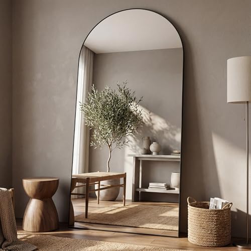 Image of Antok 76 inch x34 inch Arched Full Length Floor Mirror, Black Aluminum Frame, Free Standing /Wall Mount /Leaning for Bedroom, Living Room, Dressing Room