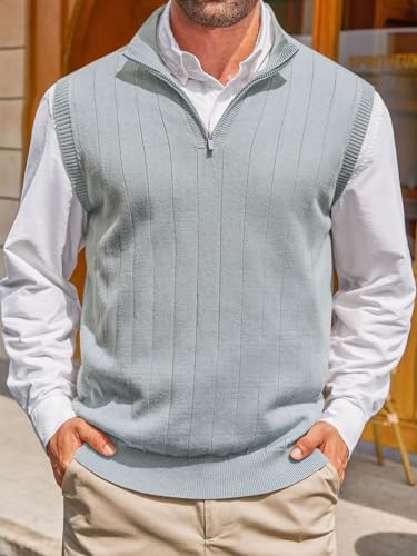 Runcati Mens Quarter Zip Sweater Vest Stand Collar Sleeveless Pullover Sweaters Slim Fit Knitted Golf Vest2