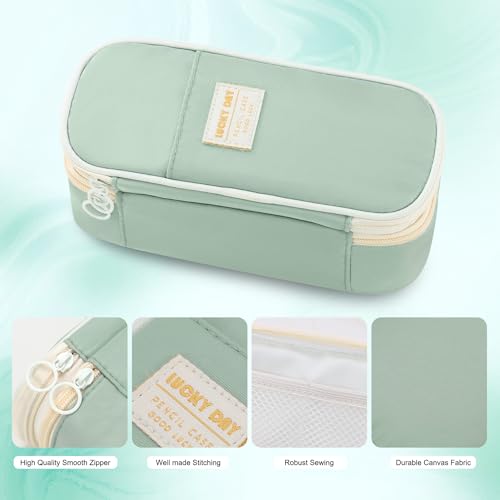 Image of Large Pencil Case for Girls Teens Kids School Pencil Bag with Zipper Green