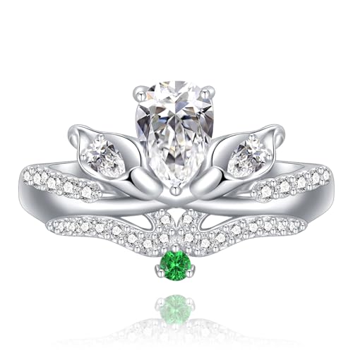 Princess Crown Tiara Wedding Ring, Sterling Silver AAAAA Cubic Zirconia Wedding/Promise/Couple Ring Sets Green CZ Anniversaries Birthday Gift for Women Wife Ring 8