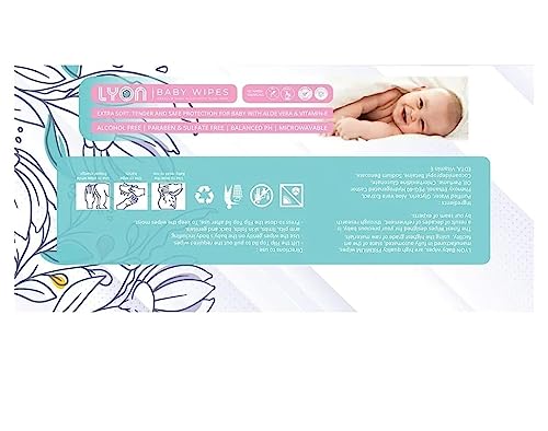 Image of Lyon Premium Baby Wipes with Aloe Vera & Vitamin E - Dermatologically Tested, pH-Balanced, Free from Alcohol & Parabens - 720 Wipes (Pack of 9, 80 Wipes per Pack)