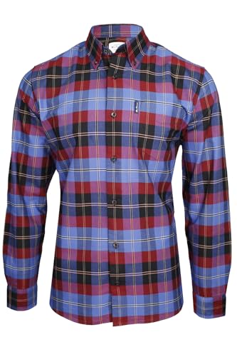 Ben Sherman Men's Oxford Check Button-Down Collar Shirt, Long-Sleeved (Cobalt) L