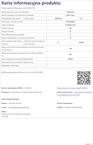 245/45Vr19Hankook Tl Iw01 S-A (Nuovo) 98V E - 5