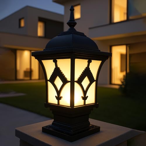 Image of GIGAWATTS ‎BARFI Outdoor Gate Light - 101% Rust & Waterproof Die-Casting Aluminium Exterior Piller Lamp Base Mount for Garden, Boundary Walls & Home Entrances (B22 Holder, Bulb Not Included, Black)
