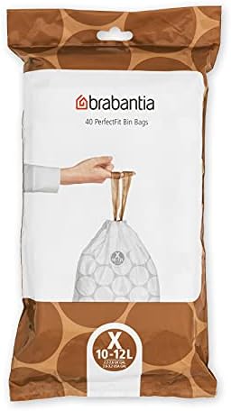 Brabantia 138423 PerfectFit Bin Liners Multipack (Size G/23-30 Litre) Thick Plastic Trash Bags with Tie Tape Drawstring Handles (120 Bags), White