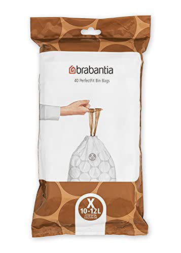 Brabantia Bolsas de Basura PerfectFit, Código X, 10-12L, Resistentes Bolsas con cinta de cierre, 40 Bolsas
