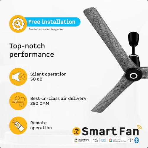 Image of atomberg Aris Contour Smart 1200mm Voice Controlled BLDC Ceiling Fan with Remote |BEE 5 star| Best-in-class Air Flow |Silent Operation| Designer Fan | Free Installation | 5 Year Warranty | Smokewood