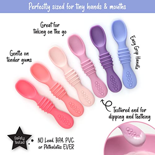 Primastella Silicone Rainbow Chew Spoon Set For Babies And Toddlers - Safety Tested - Bpa Free - Microwave, Dishwasher And Freezer Safe - Rosy Shades #TOP1