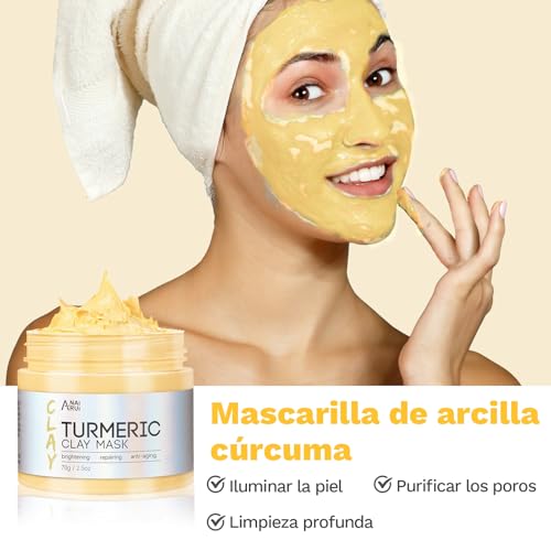 Miniatura 3 de ANAiRUi Mascarillas Faciales de Cúrcuma + Mascarilla Arcilla Té Verde + Mascarilla de barro del Mar Muerto - Para limpieza facial profunda, hidratante e purificante, desintoxicante, 210g