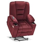 MCombo Small Power Lift Recliner Chair with Massage and Heat for Petite People, Cup Holders, USB Ports, Side Pockets, Fabric 7569 (Small-Regular, Burgundy)