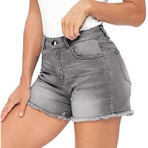 VIPONES Denim Shorts Women Stretchy High Waisted Fold Hem Jean Shorts 3.5 Inch Inseam Casual Summer Hot Shorts X-Small 322 Blue