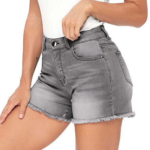 VIPONES Denim Shorts Women Stretchy High Waisted Fold Hem Jean Shorts 3.5 Inch Inseam Casual Summer Hot Shorts X-Small 322 Blue