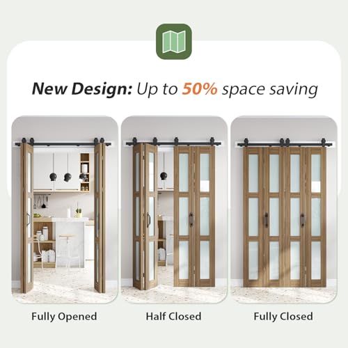 Image of FREDBECK Bifold Barn Doors 48X84(12x84) Frosted Glass, Brown Bifold Doors
