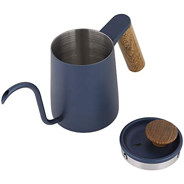 Кофейник 350 Ml модный синий чайник из нержавеющей стали с носиком для подачи воды деревянной ручкой для любителей кофе BLUE