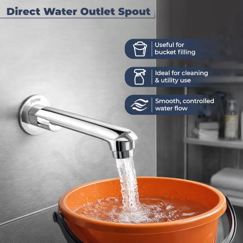 Image of Plantex Bath Tub Spout with Wall Flange /Single Lever Spout /High Flow Tap for Bathroom /Kitchen - (Chrome)