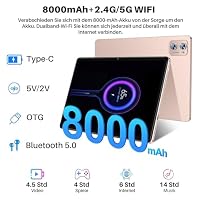 GOODTEL 2026 Tablet, 11 Zoll, 24 GB RAM + 256 GB ROM + 2 TB, Android Octa-Core, 1280 × 800 HD, WLAN 5G, Bluetooth 5.0, 8000 mAh, 13 MP + 5 MP, Tablet mit Hülle, Gold – Ansicht 4