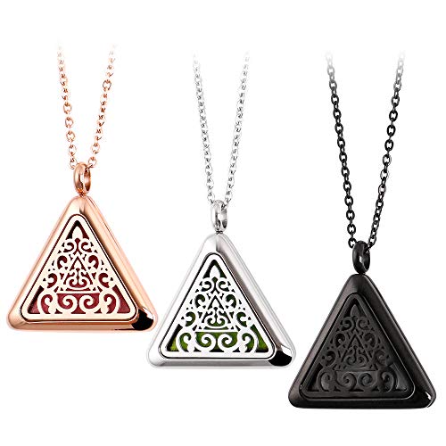 RoyAroma 3PCS Triangle Essential oil Diffuser Necklace Aromatherapy Pendant Jewelry, 23.6