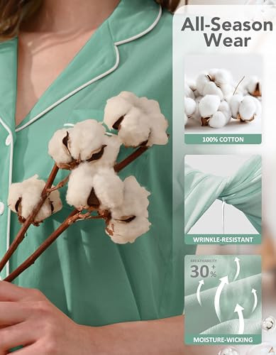 Image of NAP BOUND 100% Cotton Pajamas for Women Sets 2 Pieces Pjs Button short sleeves with Pockets Soft Sleepwear Loungewear XS-XXL
