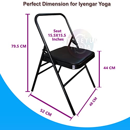 Image of Streetup India Streetup India Yoga Chair with Leather Seat Backless Chair for Iyengar Yoga /Fitness (Black)