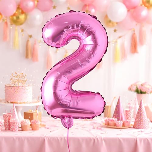 Image of Rozi Decoration 32 Inch Pink Number 2 Foil Balloon - Large Metallic Gradient Party Decoration Balloon for Birthday, Anniversary & Events | Easy Inflate & Hang | Reusable Celebration Pack of 1 Pcs