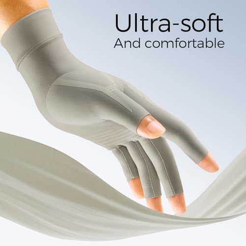 Image of FREETOO All-Around Compression Arthritis Gloves for Women for Pain, Carpal Tunnel Relief Gloves for Men, Hand Compression Gloves for Crocheting, Rheumatoid Arthritis. Taupe XS