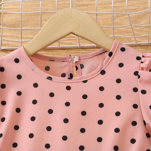 Image of Girls Polka Dot Lantern Long Sleeve Shirt with Bow-tie Belt and Legging Pants for 2-8 Years
