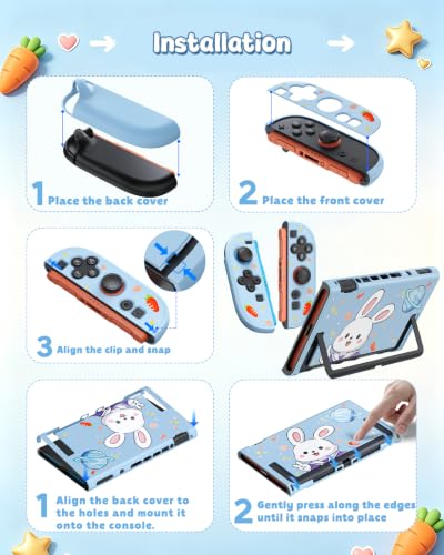 Image of Switch 2 Cute Case,FYOUNG Dockable Kawaii Blue Bunny Protective Cover Shell