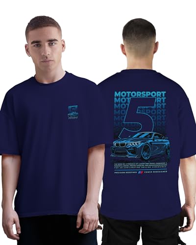 Image of Buy That Trendz Mens Oversized Tshirt 5 Motorsport Printed Crew Neck Cotton Drop Shoulder Half Sleeve Stylish Tshirt
