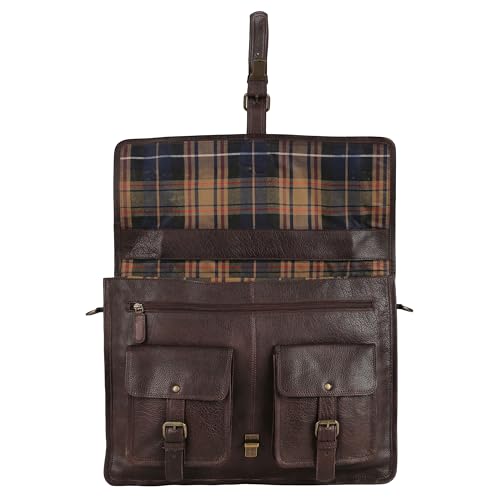 Image of Leather briefcase 18 inch laptop messenger bag for men and women best satchel office bag